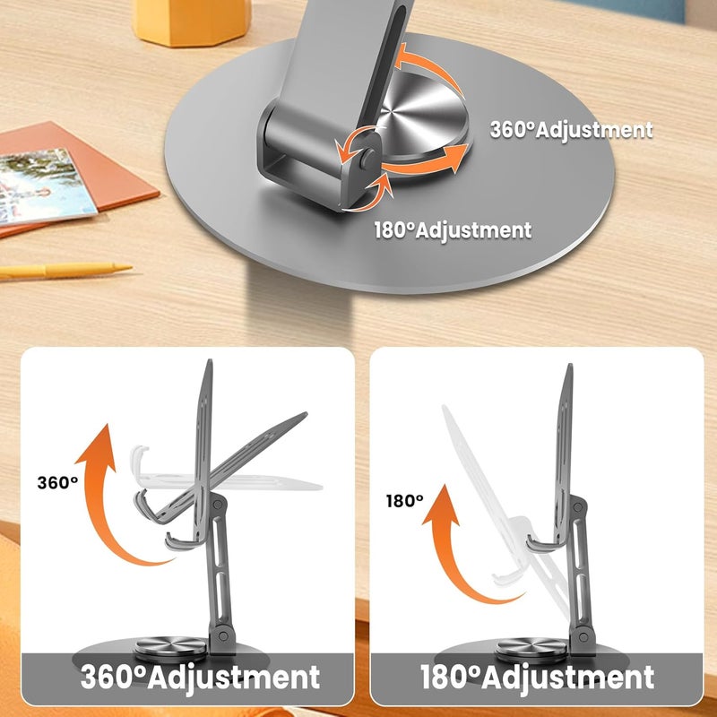 Lusosh Universal Metal Cell Phone Stand, Multi-Angel Adjustable 360° Rotation Non-Slip Metal Phone Stand Compatible with iPhone 17 16 Pro Max and All Smartphones (Grey) - Image 4